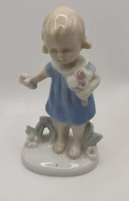 Buy Vintage Porcelain Figure Girl With Flowers Lladro Style Colours Possibly German • 10£