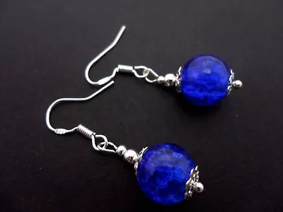 Buy A Pair Of Blue Crackle Glass Earrings With 925 Solid Silver Hooks. New..  • 2.99£