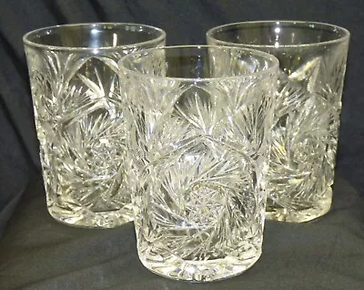 Buy Lot 3 Antique ABP American Brilliant Cut Glass 4  Tumblers Pinwheel Buzz & Fan • 24.97£