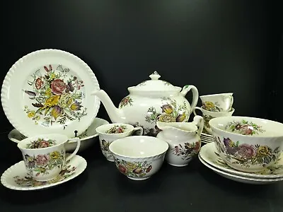 Buy Vintage Johnson Bros Windsor Ware Pottery Garden Bouquet Saucer Cup Teapot • 42.25£
