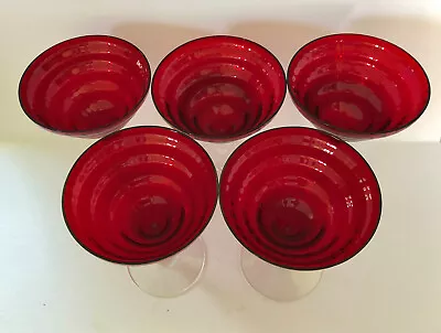 Buy 5 Ruby Champagne Glasses, Tier Shaped C. 1950s • 94.86£