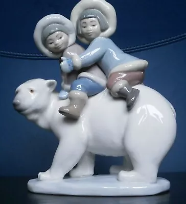Buy Lladro Figurine “Eskimo Riders” 5353 Two Inuit Children On A Polar Bear • 61.99£