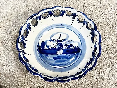 Buy Vintage Delft Ware Collectors Bowl Blue And White Pierced Edge • 24.99£