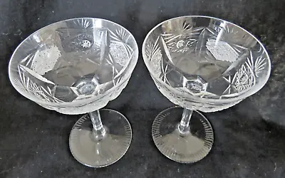 Buy Pair Of Antique Bohemian Deep Cut Crystal Glass Coupe Style Liqueur Glasses • 20£