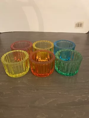 Buy Set Of 6 Colour Glass Small Tea Light Candle Holders 5.5cm Ribbed Tealight Pots • 4£