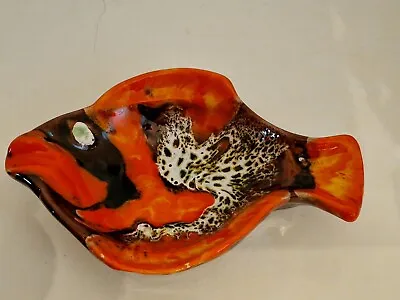 Buy Vallauris FISH SHAPED, “Fat Lava”/Drip, DISH, France C1960s  Orange Mid Century • 24.99£
