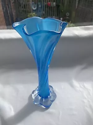 Buy Vintage Murano Style Art Glass Blue Vase Twisted • 15£