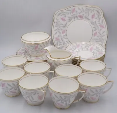 Buy English Minton Bone China Petunia Pink & Grey Tea Set - 26 Items • 65£