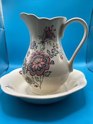 Buy 7” Floral Hand Painted White Flowery Pitcher Jug And Bowl Wash Set Royal Winton • 40£