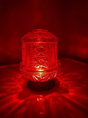 Buy Vintage Ruby Red Flash Indiana Glass Stars And Bars Fairy Lamp Candlelight • 18.91£