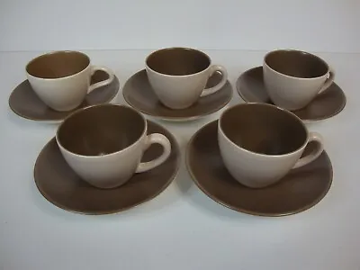 Buy 5 X Poole Pottery Vintage TwinTone Mushroom And Sepia - Espresso Cups And Saucer • 7.95£