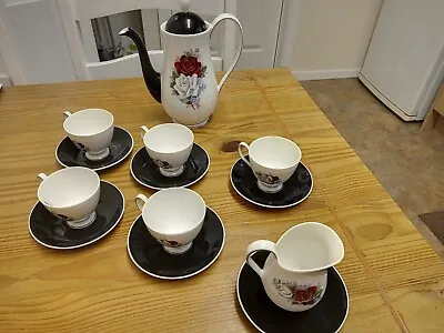 Buy Vintage QUEEN ANNE Bone China Tea Set Black,White,Red Rose ,Made In England.  • 40£