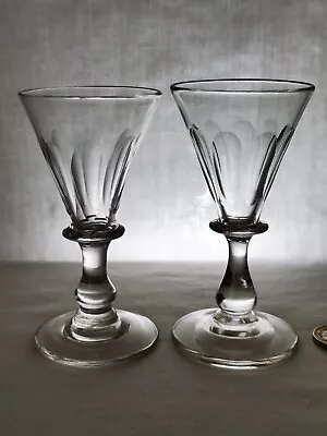 Buy Antique Victorian Blown Glass Wine Glasses Pair X 2 Hand Cut Pontil VGC • 5£