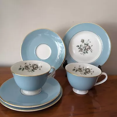 Buy Pair Vintage Royal Doulton ROSE ELEGANS Tea Cup Saucer Cake Plate Trio Blue Rose • 15£