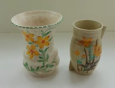 Buy 2 Art Deco 1930's Vases - Hand Painted Marwood Brentleigh Ware + Tuscan Decoro  • 18£