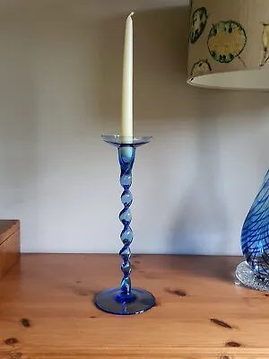 Buy Beautiful Tall Blue Twist Glass Candlestick • 24£