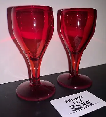 Buy 2 Ruby Red Footed Shot Glass Miniature Wine Glasses 3” Vintage Liqueur Barware • 27.04£