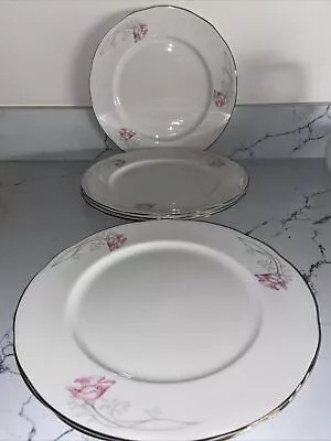 Buy Very Pretty Duchess Bone China Pink And Grey Dog Rose Dinner Plates (6) • 11.99£