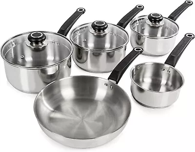 Buy Morphy Richards 5 Piece Pan Set Stainless Steel With Glass Lids Equip 970002 • 60.61£