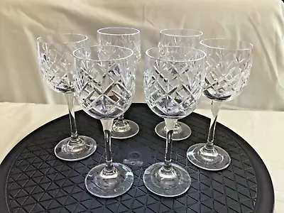 Buy Six Crystal Cut Glass Wine Glasses All In Excellent Condition • 24£