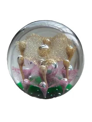 Buy Vintage Glass Heavy Paperweight. Pink And Gold Bubbles. 30cms Circ. 10 Cms High • 6.95£