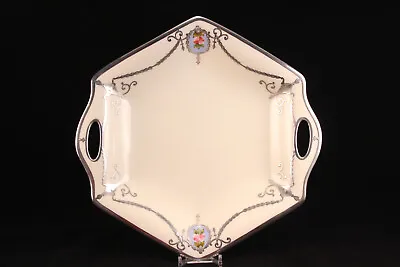 Buy Rare Antique Belleek China Hexagonal Silver Overlay 2-Handled Cake Plate Tray • 101.71£