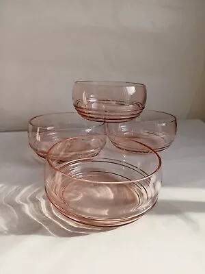 Buy Art Deco Pink Depression Glass 4 X Sundae Dessert Dishes Bowls  • 17£