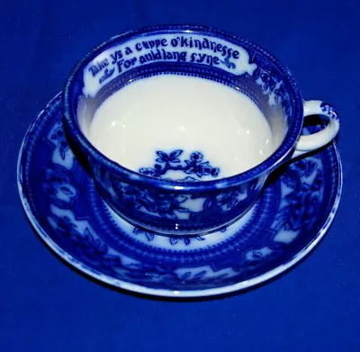Buy Antique Victorian Flow Blue X Large Cup & Saucer For Auld Lang Syne. • 19.99£