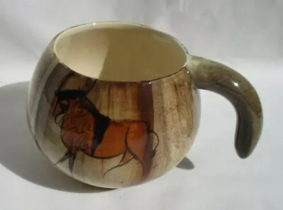 Buy Vintage Hand-Painted Devon Studio Pottery Pre-historic Cave Painting Buffalo Cup • 22£