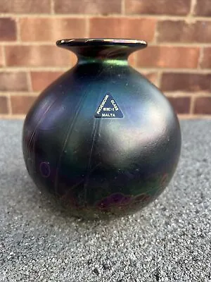Buy Vintage Phoenician Art Glass Vase Signed Iridescent Purples Pinks • 22£