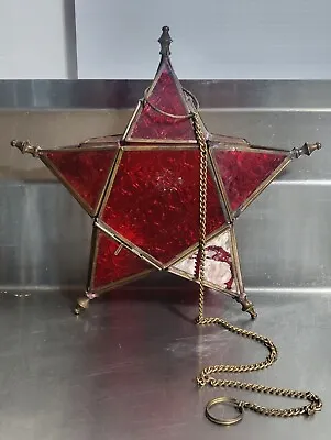 Buy Vintage Hanging Red Art Glass 5 Point Star Candle Holder 9x9x3 • 37.89£