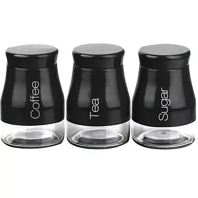 Buy Set Of 3 Black Storage Canisters Tea Coffee Sugar Jars Pots Food Containers • 11.85£