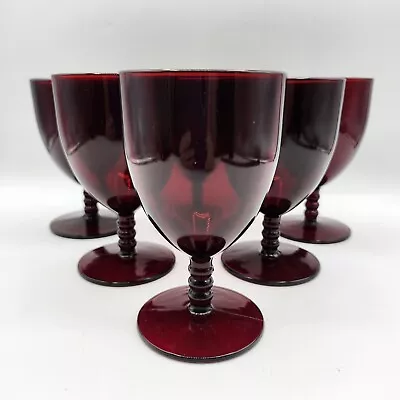 Buy 6 Vintage Anchor Hocking Monarch Royal Ruby Water Wine Goblets Ball Stem 5 3/8  • 22.01£