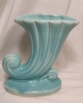Buy Vintage McCoy Cornucopia Vase PlanterHorn Of Plenty Teal Blue Turquoise Aqua EXC • 28.44£
