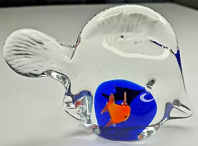 Buy Vintage Blown Glass Angel Fish W/ 2 Fish Paper Weight Unique Art Glass 3'' Tall • 11.37£
