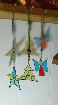 Buy Hand Made Stained Glass Decoration X 3 Tree , Star , Angel  • 14.99£
