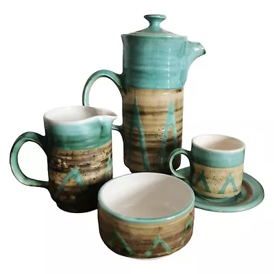 Buy Vintage David Sharp Tea / Coffee Pot Set - Rye Studio Art Pottery / Blue Mix  • 35£
