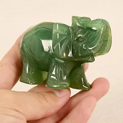 Buy Green Carved Lucky Elephant Animal Statue Jade Stones Ornaments SPM • 4.91£
