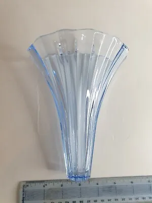 Buy Pale Blue Glass Art Dedo Wall Pocket Vase Scalloped • 15£