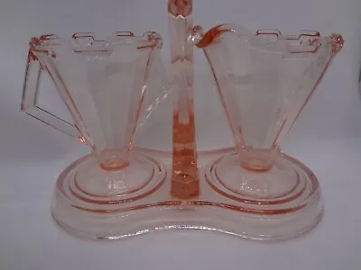 Buy Vintage Pink Depression Glass Art Deco Style Footed Cream, Open Sugar & Tray Set • 37.95£