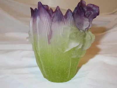 Buy Daum France Crystal Iris Vase Purple & Green Pate De Verre Signed 5 1/8  +/- • 481.47£