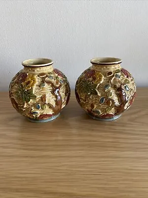 Buy Pair Of H J Wood Indian Tree Staffordshire Hand Painted Vases 574 - 4¾’’ Tall • 40£