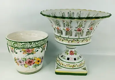 Buy Portuguese Pottery Lattice Fruit Bowl + A Flower Pot Floral Patterns Casa Pupo • 130£