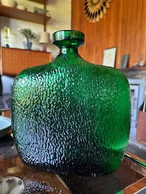 Buy Vintage 1970s Large Empoli Shouldered Bottle Vase In Textured Green Glass • 45£