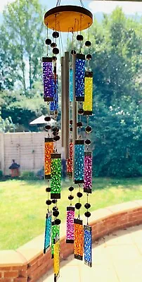 Buy Rainbow Glass Wind Chime Suncatcher Multicolours With Patterned Glass Window • 24.95£