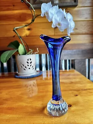 Buy Swedish Aseda Blown Art Glass Cobalt Blue Bud Vase Jack N The Pulpit Bubble Base • 17.29£