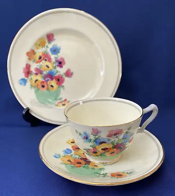 Buy Crown Staffordshire Hand Painted Trio Bright Floral On Cream 1906-29 Cup Saucer • 14.99£