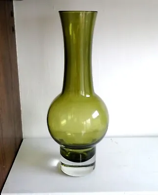 Buy Riihimaki Glass Vase Finland Vintage Moss Green Riihimaen Lasi  MCM Art 1371 60s • 26£