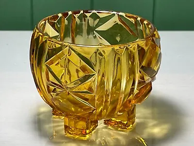 Buy Vintage Art Deco Style Amber Glass Foue Square Footed Bon-bon Bowl • 12.99£