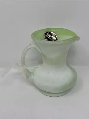 Buy Vintage Kanawha Green White Satin Glass Swirled Pitcher 4  Tall  • 9.48£